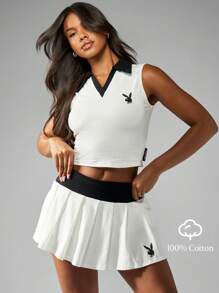 Missguided x Playboy Pleated Tennis Skort Athletic Sports Skirt Performance Workout Activewear Sporty Mini Winter Sports Training Dance Athleisure Cheerleader Uniform Inspired
