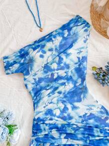 SHEIN Unity Vestido casual con cuello asimétrico para mujer, de moda para vacaciones de verano - Azul - Ver 6
