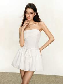 Rina Fox Đầm ôm body không dây họa tiết mini cho nữ, gợi cảm và ôm sát - trắng - Xem 4