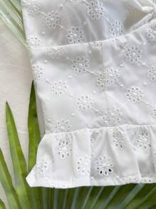 Soleia Top de tirantes para mujer de vacaciones, con textura de jacquard, tirantes de espagueti, detalle de lazo en el busto, bajo con volantes, una prenda versátil y casual para usar diariamente, ir al trabajo, citas, tomar el té de la tarde, la playa, cruceros, vacaciones en la ciudad, todo el año, bodas, playa, vacaciones de primavera/verano, cruceros, vacaciones en una isla, festivales de música, vacaciones con estilo bohemio - Blanco - Ver 4