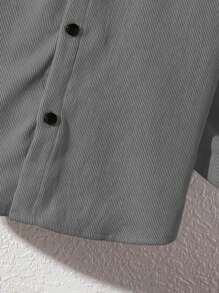 SHEIN Oversized Boys' Casual Corduroy Patched Hoodie Woven Shirt