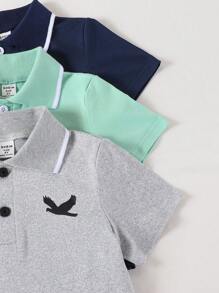 Conjunto de 6 piezas de nuevo estilo para niños pequeños con camiseta tipo polo de unicolor con estilo universitario y pantalones cortos con cintura elástica, atuendo casual y cómodo para exteriores, multicolor