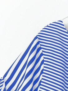 Linhara Vestido de mujer talla grande elegante para commuting, de estilo casual, vintage y de resort, con diseño versátil de estampado de flores y rayas, cuello redondo, mangas cortas con nudo, bajo con diseño en W, en color negro y blanco, para primavera/verano/otoño