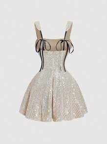 SHEIN MOD Women's Apricot Sequin Party Dress Sleeveless Short & Sparkly Fit-And-Flare Design Silver Sequin Dress,Summer Dresses For Women,Wedding Guest Dress Women,Birthday Dresses For Women, Women Dresses Elegant Gown,Rave Outfits Festival,Sequin Dress,Summer Outfit,Spring Outfit Women,Valentine's Day - Apricot - View 2