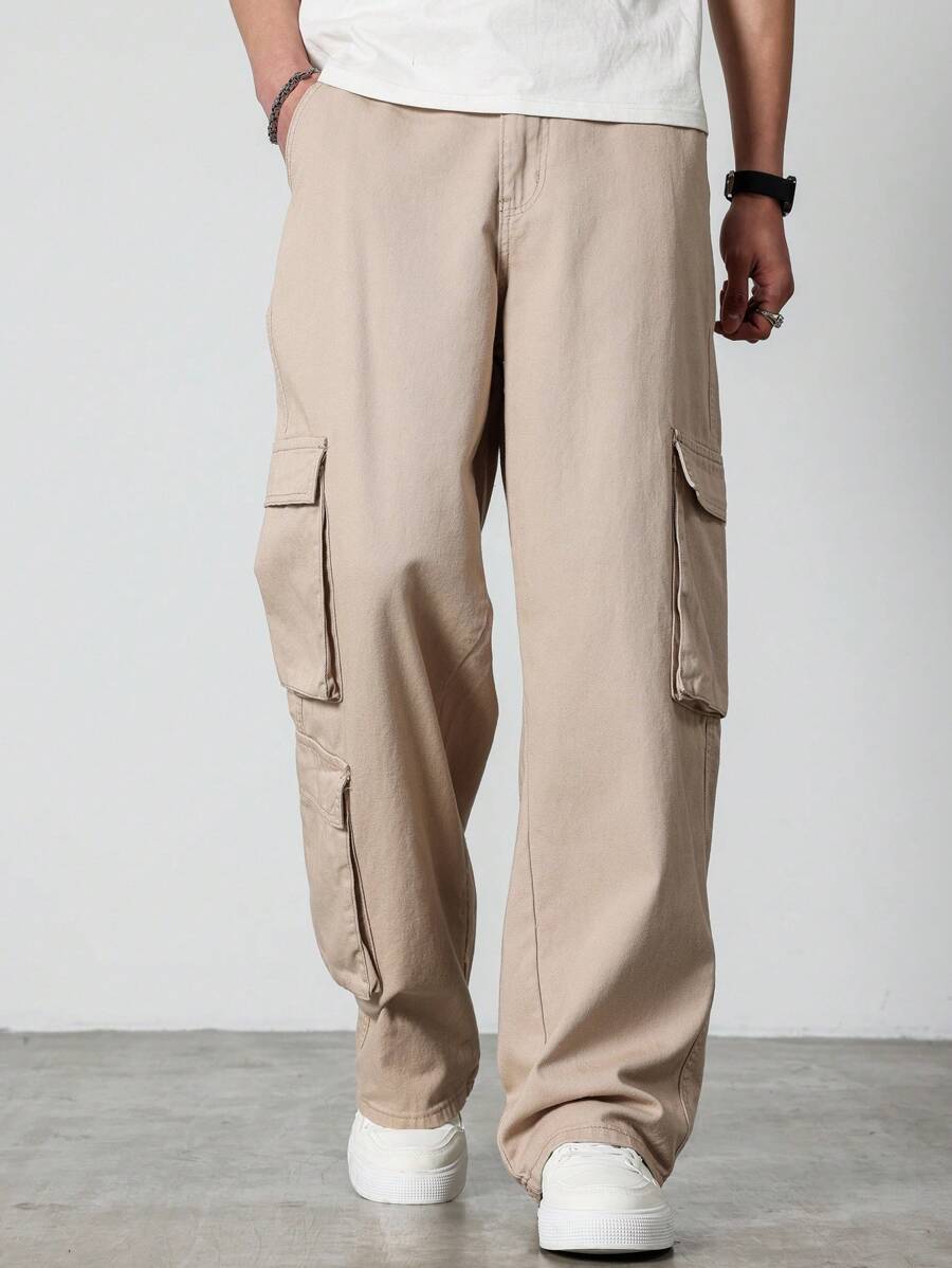 Manfinity Hypemode Men's Apricot Loose Fit Cargo Jeans: Durable Denim With Zipper Details And Multiple Pockets - Apricot - View 1