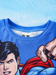 SUPERMAN X SHEIN Camiseta de manga corta informal con estampado azul para niño, de verano - Azul - Ver 5