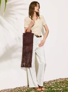 SHECARRY Bolso de hombro tipo tote con decoración de flecos, casual para vacaciones