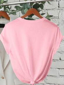 Teen Girls' Summer Cat Letter Print Round Neck Short Sleeve Casual T-Shirt  For Summer