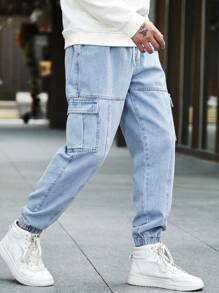 Manfinity Homme Loose Fit Men's Cotton Flap Pocket Side Jogger Jeans Going Out Hang Out Work College Work