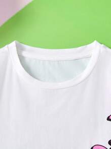 THE POWERPUFF GIRLS X SHEIN Tween Girl Summer Cartoon Graphic Round Neck Short Sleeve T-Shirt - White - View 8