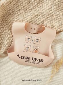 Cozy Pixies 1 件婴儿防水防尘可调节喂奶围兜，小熊卡通图案，四季皆宜