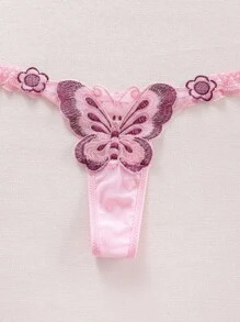 SHEIN 3 件女式低腰蕾丝丁字裤性感内裤，心形图案，随机方向 - 彩色 - 查看 6