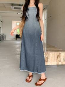 DAZY Women's Casual Fringe Strap Denim Overall Dress, Spring/Summer
