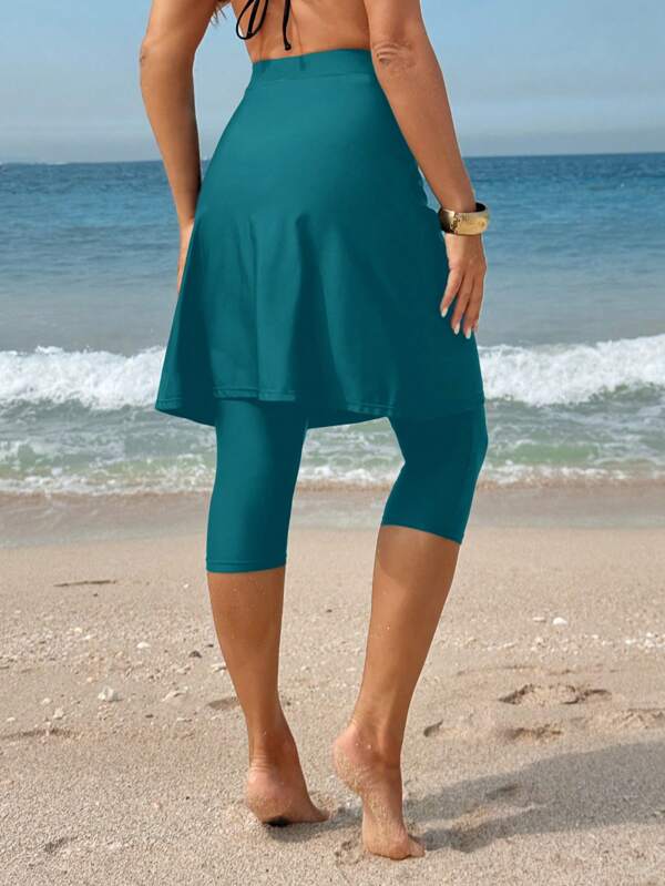 Swim Mulvari Women's Summer Beach Solid Color Skirt Bottoms, Swimwear Bottom