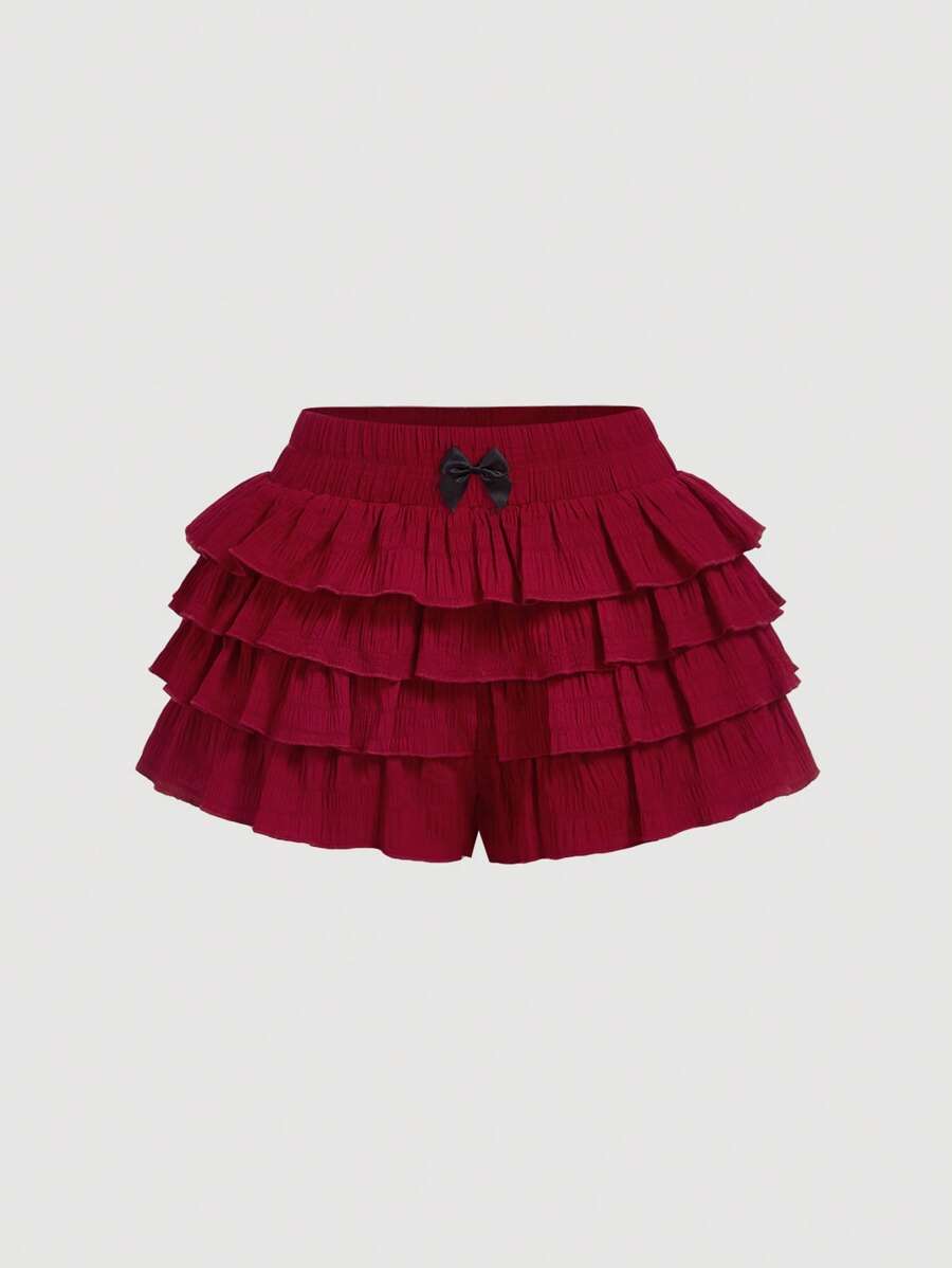 SHEIN MOD 女士红色亮片装饰短裤、派对短裤 - 酒紅色 - 查看 1