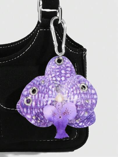 Fairycore 1pc Chic Purple Polka Dot Orchid Flower Decoration Keychain, Spring/Summer Beach Vacation Style, Wedding/Birthday/Festival Bag Hanging Accessory
