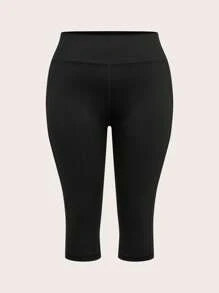 SHEIN BASICS Colanți Capri cu talie înaltă, tricotați, sport, casual, mărime mare, pentru femei