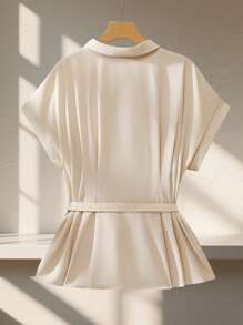 SHEIN Frenchy Plus Size Elegant Solid Color Bat Wing Pleat Blouse, Summer