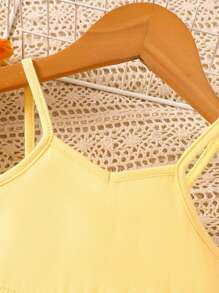 Robe à bretelles à imprimé floral pour bébé fille avec chapeau de soleil, robe jaune pour bébé fille, robe jaune pour bébé - Jaune citron - Voir 3