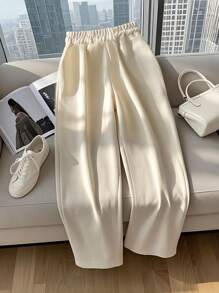 Franclia Pantalones largos casuales de mujer con diseño floral de punto