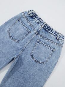 SHEIN Explorewe Teen Girls' Y2K Streetwear Chic Washed Light Blue Embroidered Star Relaxed Waist Flare Jeans, Star Print Jeans,Tops - Light Wash - View 3