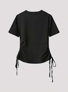 Flirla Plus Size Solid Color Waist Cinched T-Shirt And Utility Pants Set For Women - Multicolor - View 7