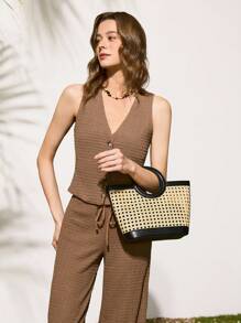 SHECARRY Women's Commuter Versatile Hollow-Out Patchwork Handbag - Multicolor - View 3