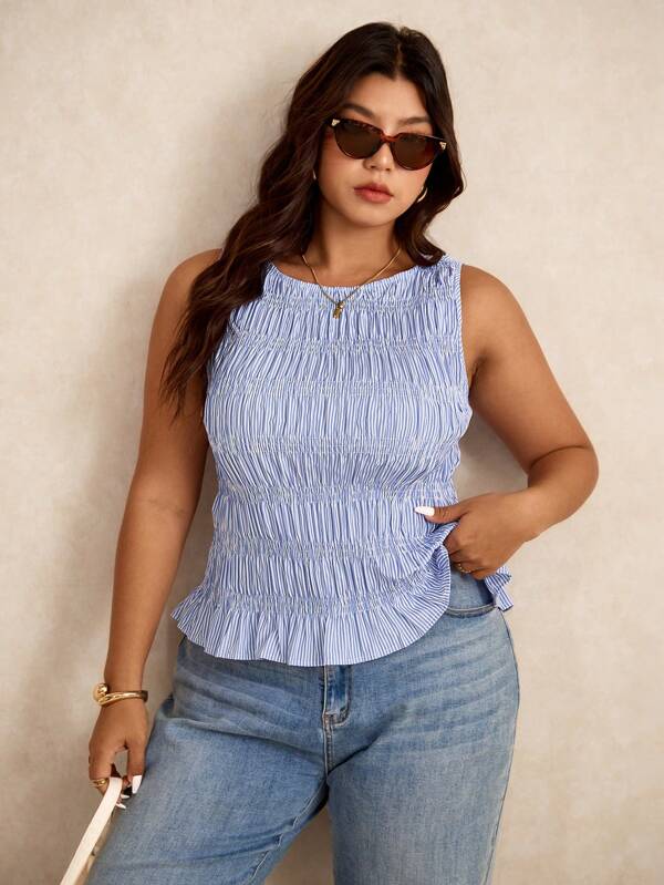 Elaquor Plus Size Women Elegant Summer Pleated Camisole Top,Going Out Tops Women