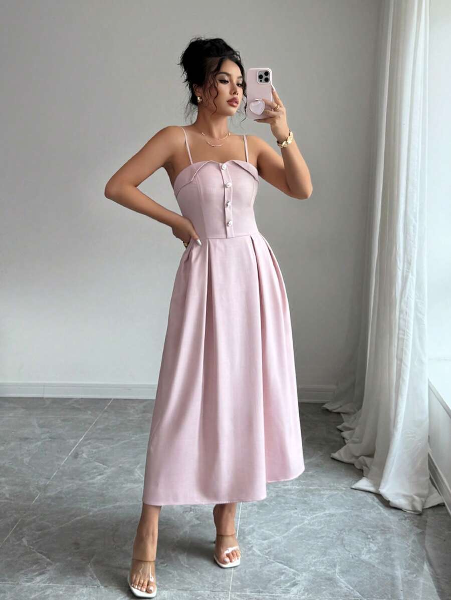 Elenzga 精致女士细肩带优雅飘逸连衣裙