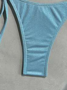 Swim Vcay Women's Sequin Fabric Halter Necklace With Shell Pendant Sexy Bikini Set For Summer Beach Vacation