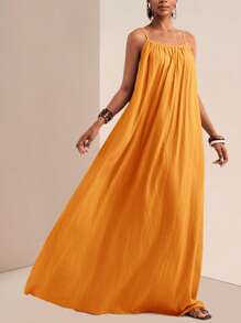 Zivah 2025 年夏季新品音乐节、复活节、圣帕特里克节、西部、游牧、生日派对、毕业典礼、学生、日常穿着、多功能休闲、度假、邮轮旅行、海滩、日光浴、病毒无袖可调节肩带纹理宽宽松卡其色女式连衣裙 - 橘色 - 查看 7