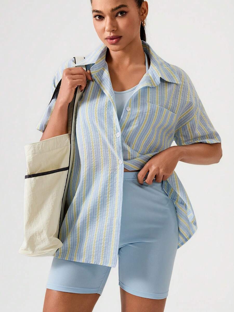 Hanevo Women's Summer Casual Loose Striped Shirt With Stylish Design, Slimming - Multicolor - View 1
