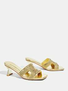 CUCCOO TILAWA Women's Fashion Party Rhinestone Heeled Sandals - Gold - View 3