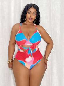 Swim Lushoire Plus Size One-Piece Swimsuit, Fashionable For Summer