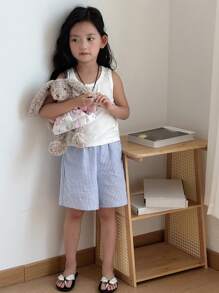 DAZY Girls Young Girl 2pcs Striped Sleeveless Top And Shorts Set, Fall Clothes