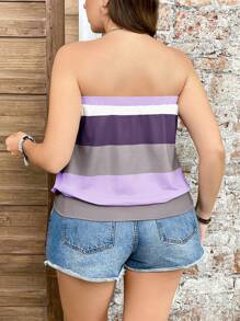 SHEIN LUNE 大码女式休闲百搭抹胸上衣 毕业复活节春夏季假期波西米亚复活节乡村音乐会毕业紫色抹胸上衣 薰衣草上衣 丁香上衣 条纹抹胸上衣 浅紫色上衣 - 紫色 - 查看 10