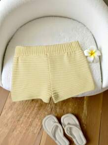 Sweetra Neue einfarbige Blumen Dekor Urlaubs-Häkel-Strick Shorts