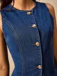 Easelle 女士牛仔两件套服装 - 藍色 - 查看 3