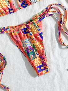 Swim Mod 1 Set/2 Stücke Frauen sexy Neckholder grafischer Muster Party Bikini Set & Strandüberwurf, Springbreak Lässig Strandparty - Verschiedenfarbig - Übersicht 3