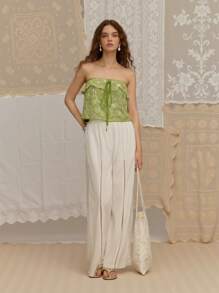SHEIN MOD ملابس علوية نسائية عصرية بدون أكتاف، مناسبة لحضور حفلات الزفاف والتخرج وأعياد الميلاد والعطلات والشاطئ والأسلوب الأميري، مناسبة لحفلات الكوكتيل والمواعيد الرومانسية، بلون أخضر نعناعي - أخضر - مشاهدة 6