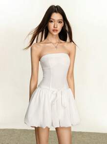 Rina Fox Đầm ôm body không dây họa tiết mini cho nữ, gợi cảm và ôm sát - trắng - Xem 5
