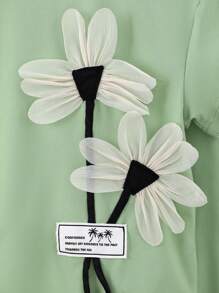 2 Stücke/Set Mädchen Sommer Strick Mode Koordination 3D Blumen Dekor, weiße Rundhals Kurzarm-Oberteile und Hose Set, Mädchen Zweiteiler Outfit grün, 2-teiliges Mädchen-Shirt Set grün, Mädchen-Set grün 5T, mintgrüne Kinderkleidung, Hose Set mit weitem Bein für Kinder