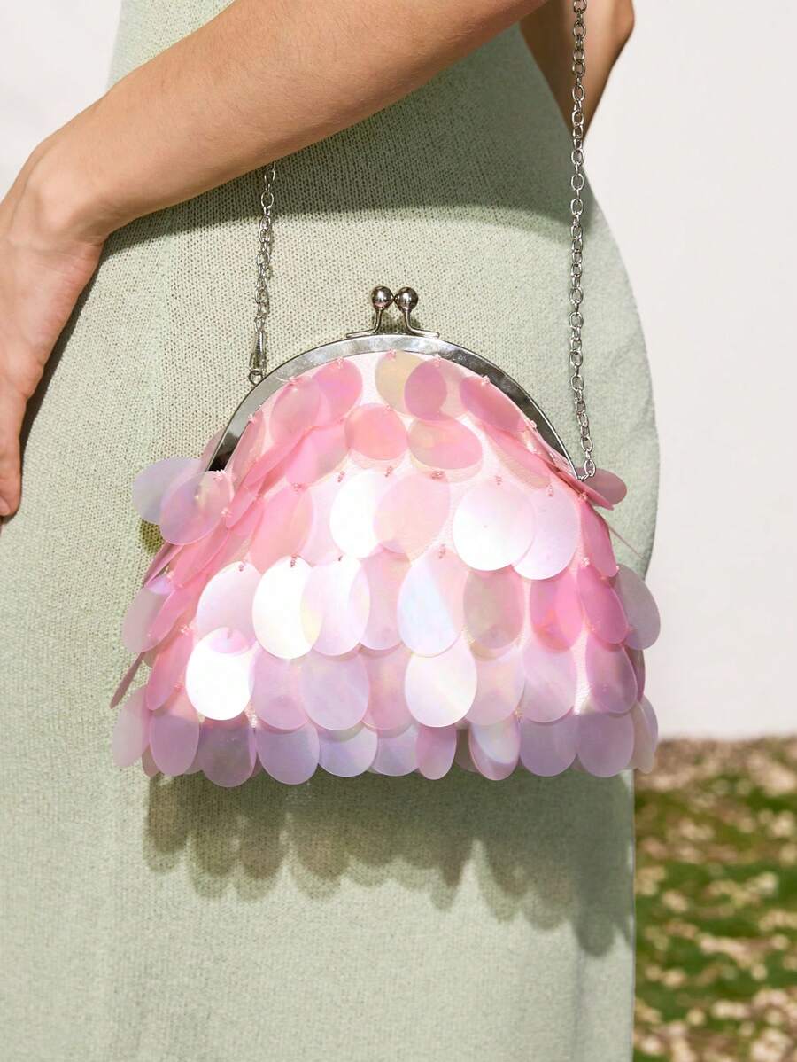 SHECARRY Glitter Kiss-Lock Elegant Fashion Clutch - Pink - View 1