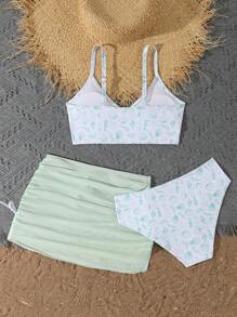 3件套 女童印花泳衣套装 夏季女童套装 少女女孩夏季套装 夏季服装套装 女童夏季套装