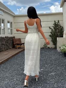 INAWLY Váy dài vừa phải vải kết cấu không tay đa năng thanh lịch dành cho nữ - Màu be - Xem 2