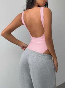 SHEIN BASICS 女式休闲纯色针织露背紧身衣