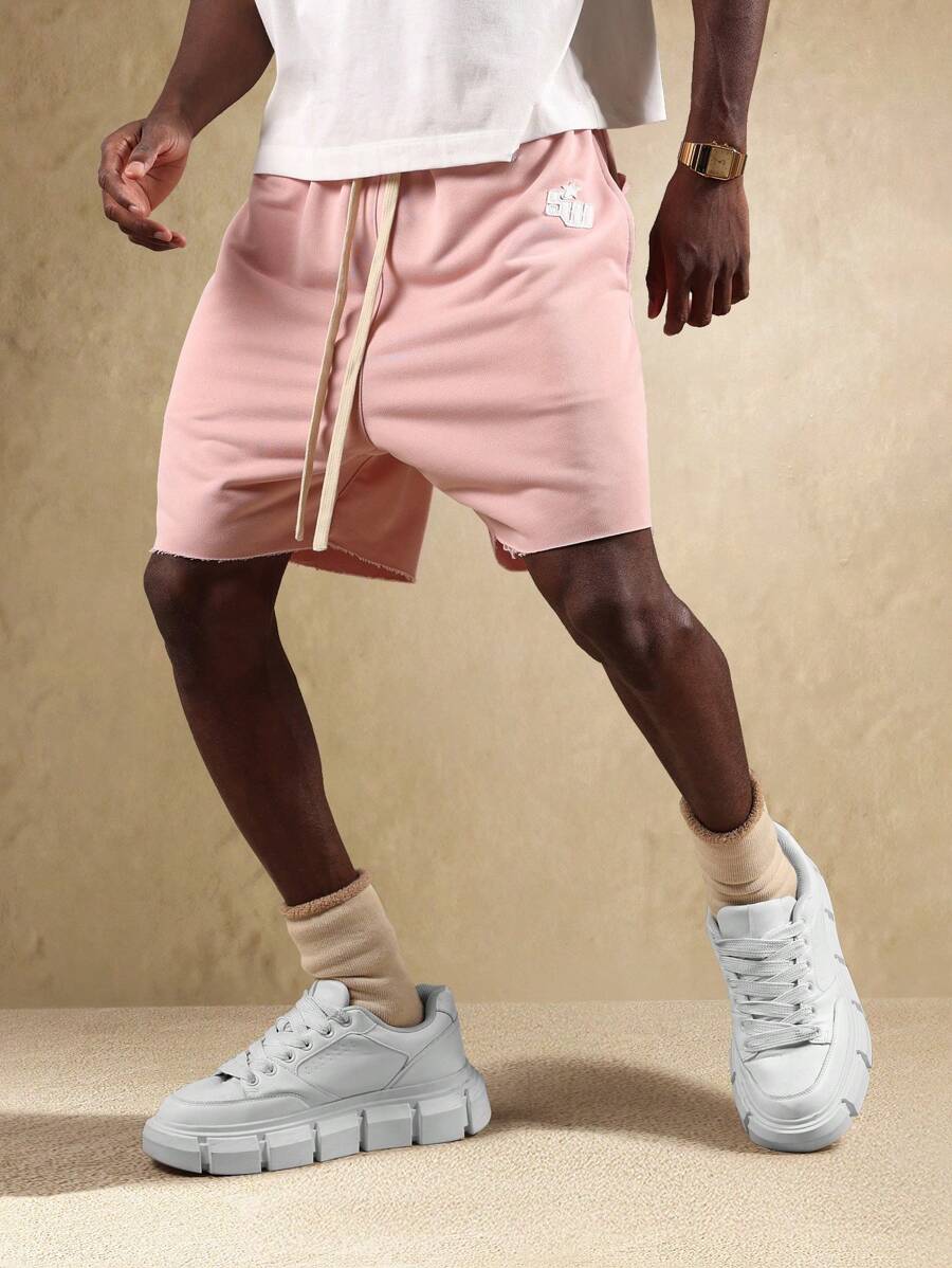 SUMWON Pantaloni scurți sport de înaltă performanță cu margini brute, cu cordon în talie, pentru antrenament, alergare, antrenament, sală de sport, vară, streetwear, sport, esențiali - Roz - Vizualizare 1