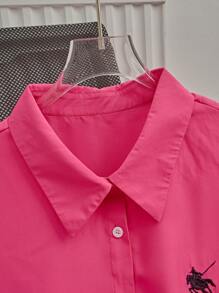 SHEIN LUNE Plus Size Button Front Sleeveless Polo Collar Shirt - Pink - View 8