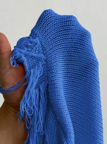 Maweii Áo khoác cardigan tua rua dài tay cỡ lớn cho nữ, đi chơi mùa xuân hè, đi biển - Màu xanh lam - Xem 7