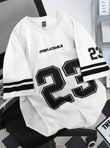 Manfinity Campus Court Aesthetic Post--Men's Casual V-Neck T-Shirt With Numerical 23 Print, Young Street Style Sports Jersey,Graphic Tees,Graphic Tee,Funny Shirt,Oversizedsummer 22 Jersey Shirt Jerseys For Men Y2k Hockey Jersey - White - View 1